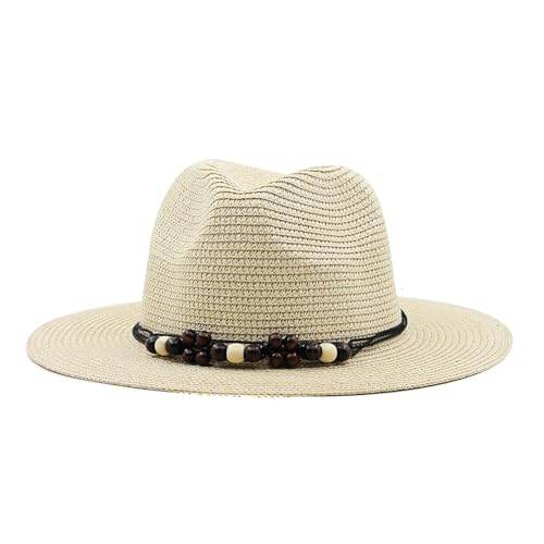 Chapeau de paille femme contre le soleil d'été - Casquette de plage réglable taille 52-54cm