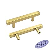 goldenwarm Brushed Brass Pulls Gold Kitchen Hardware LS1212GD76 Bathroom Cupboard Door Pull Handles 3 inch Drawer Pulls Gold Drawer Door Handles, T Square Bar Handle 5
