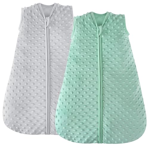 JELLYMONI Fleece Baby Sleep Sack 0-6 Months, 1.5 Tog Warm Winter Baby Wearable Blanket with Plush Dots and 2-Way Zipper, Cotton Toddler Sleep Sack