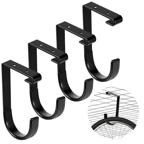 4 Pack Bike Hooks for Garage, Bike Hanging Hooks 55lbs Heavy Duty Ceiling Mount Hooks for Secure Bike Storage in Garage with Anti Slip Rubber Coating Black