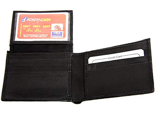 Men's Leather 6 Credit Card 2 Id Window Bifold Wallet 4.25x3.25 inches3