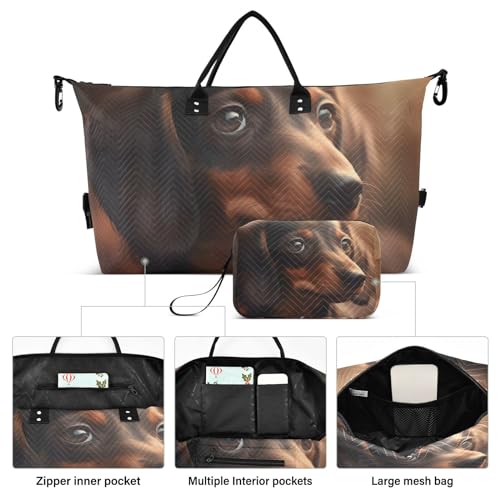 Large Travel Duffel Bag, Puppy and Dachshund Sports Tote Gym Bag, Shoulder Weekender Overnight Bag for Women Men, Carry On Luggage with Toiletry Bags2