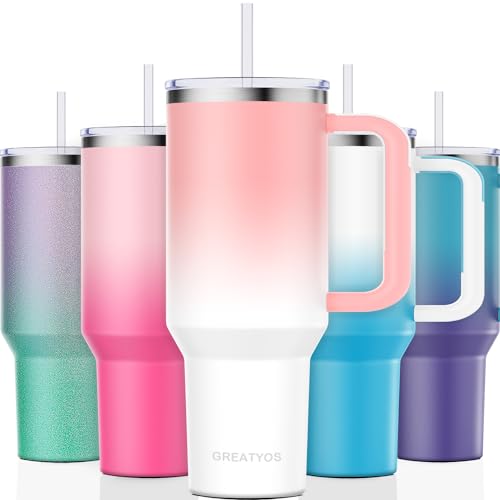 Image of Greatyos 40 oz Tumbler with Handle and Straw Lid Insulated Tumblers Cups with Lids Straws Double Wall Vacuum Stainless Steel 40oz Tumbler Travel Mug Gifts for Men Women Him Her (Sakura)