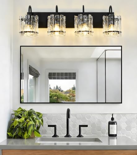 Image of 4 Light Bathroom Light Fixtures, Modern Matte Black Vanity Lights