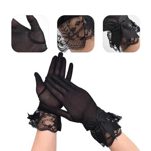 TeeYee Women's Short Lace Half Finger Lace Sunscreen Gloves Open Finger Etiquette Wedding Decoration Gloves3