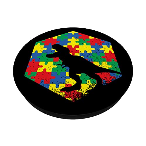 Autism Awareness Month Dinosaur Advocate Support Acceptance PopSockets Adhesive PopGrip, Black - Image 2