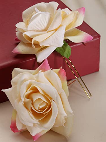 Image of Vogue Hair Accessories Light Weight Rose Flower Bun Maker Juda Pins Hair Accessories (Off-White-2)
