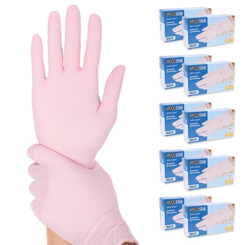 FRANZ MENSCH 1000x Hygostar Einweghandschuhe Safe Light, Einmalhandschuhe Größe L, reißfeste Nitrilhandschuhe, puderfrei, latexfreie Gummihandschuhe, Handschuhe Einweg, Rosa in XS, S, M, L, XL & XXL