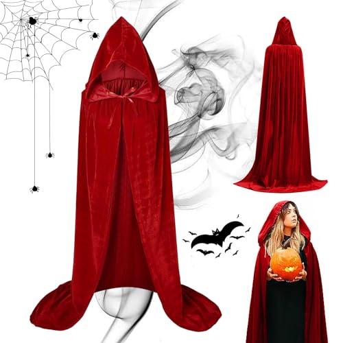 Largo Capa con Capucha Terciopelo,Capa Disfraz Adulto para Unisex,Capa Medieval, Disfraces de Cosplay para Halloween, Carnaval, Mascarada, Navidad