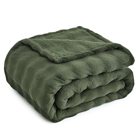 Topfinel Koc polarowy 220 x 240 cm, bardzo miękka tkanina bąbelkowa, ciepły pled i koooning, Oeko-Tex, koc na łóżko 2-osobowe, odpowiedni dla niemowląt, dzieci i zwierząt (pies, kot), oliwkowa zieleń