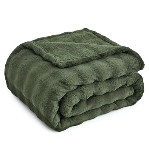 Topfinel Couverture Polaire 220x240cm,Tissu à Bulles Ultra Doux, Plaid Chaude et Cocooning,Oeko-TEX,Couverture Lit 2 Personnes,Adaptée aux Bebe, Enfant et Animaux (Chien, Chat),Vert Olive
