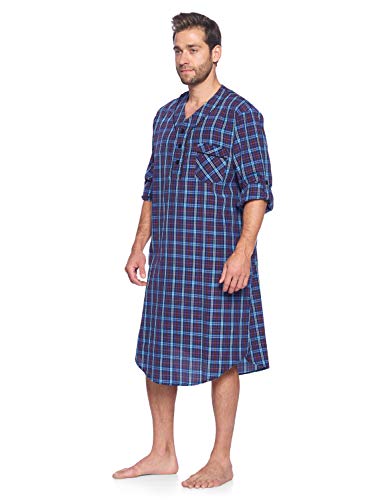 Ashford & Brooks Men's Long Nightshirt | Woven Plaid Henley Gown Sleep Shirt3