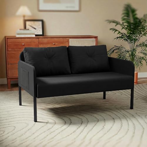 Fabulcozy Divano a 2 posti 120 cm Design Minimalista, piccolo divano a 2 posti schienale alto e tessuto traspirante confortevole, ideale per soggiorno (Nero)