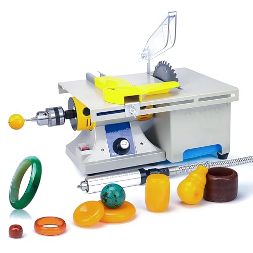 750W Mini Table Saw & Polisher – Adjustable Speed 0-10,000 RPM, Multifunctional Lapidary Saw for Crafts, Flexible Shaft, for Drilling, Carving, Cutting & Polishing Rocks, Gems, Jade, Metal, and Wood