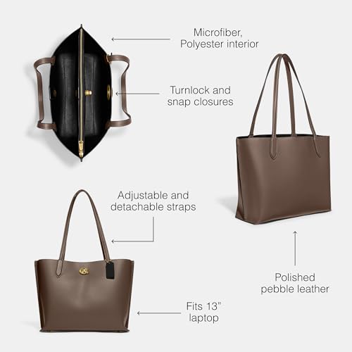Image of COACH Polished Pebble Leather Willow Tote, Dark Stone