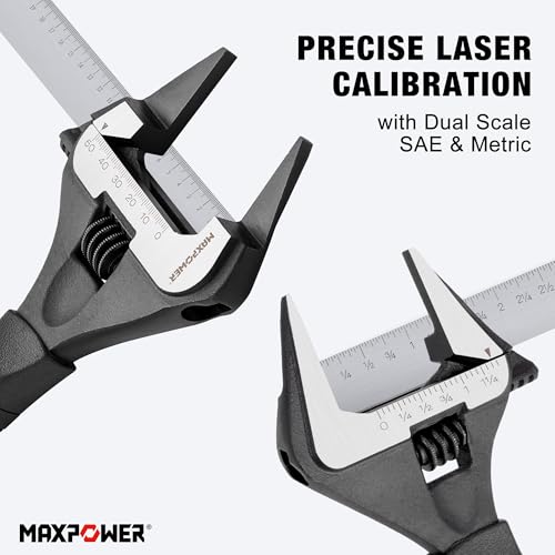 Image of MAXPOWER Slim Adjustable Wrench Set, 6 inch & 10 inch Wide Jaw Opening, Dual Scale With Metric and SAE Plumbing Wrenches, Deep Jaw With Soft Grip Handle