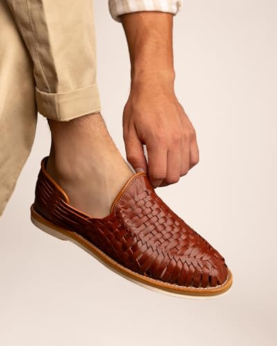 Mexico en la Piel Men's Handmade Leather Huaraches Slip-On Sandals – Genuine Woven Leather, Comfortable & Breathable Casual Shoes – Tan & Shedron4