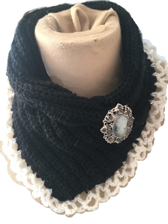 Écharpe victorien noir et blanc en crochet avec broche amovible amovible