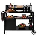 Royal Gourmet PC4401B 3-Tier Dining Cart with Wind Guard, Sturdy Structure and Ample Storage Shelves, for Indoor & Outdoor use?with Bottle Opener, Hooks, Wine Rack, Multifunctional Side Handle, Black