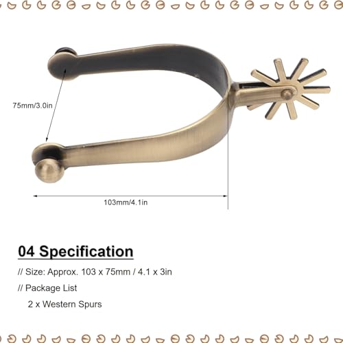 Esporas de Cowboy Ocidentais, Esporas de Cavalo Livres de Tóxicos Vintage Com Equipamento para Andar