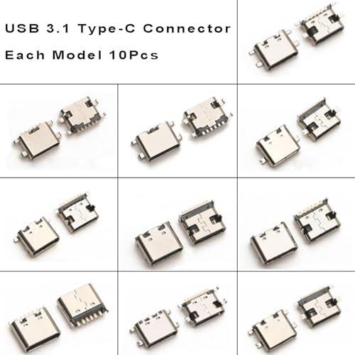 Teansic 100Pcs 10Models Type-C USB 3.1 Charging Dock Connectors Mix 6Pin and 16Pin Use for Mobile Phone and Other Product Repair Kits - Thumbnail 2