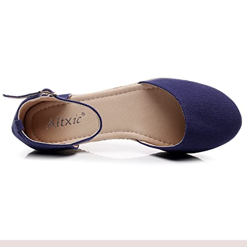 Image of Altxic Women's Closed Toe Canvas Ankle Strap Espadrilles Wedge Sandals