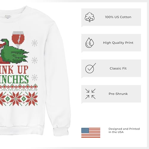Tee Hunt Drink Up Grinches Suéter feio Festa de Natal Bebendo Gola Redonda, Branco, M