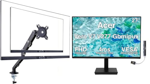 Image of Acer Vero V7 V277 Gbmipux 27 inch FHD LCD Monitor with 4ms Response Time, Anti-Glare, VESA Mount (100mm), Displayport, HDMI & Black Color (UM.HV7AA.G10) w /DKZ Hub & ErgoFlexy Single Mount Arm