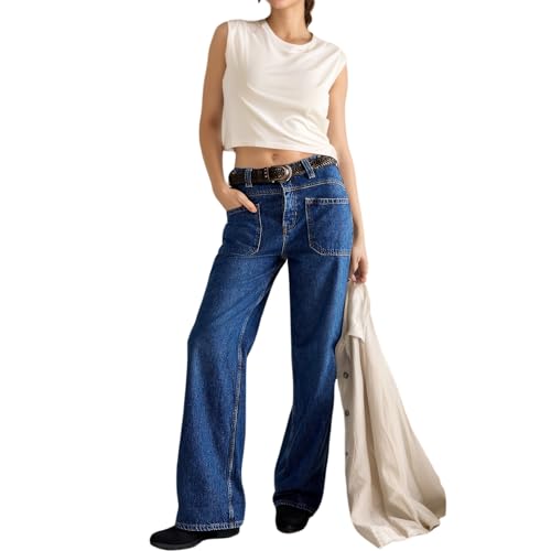 People Free Pants, People Free Dupes, Wide Leg Baggy Boyfriend Jeans Sweatpants Women Trendy Palmer Cuffed Jeans Midnight Blue