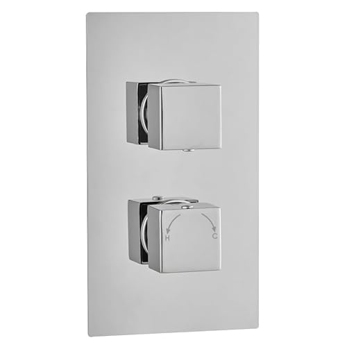 Premium Concealed Twin Thermostatic Shower Mixer Valve in Chrome | 1 Way | 2 Square Handles with Anti Scald Feature