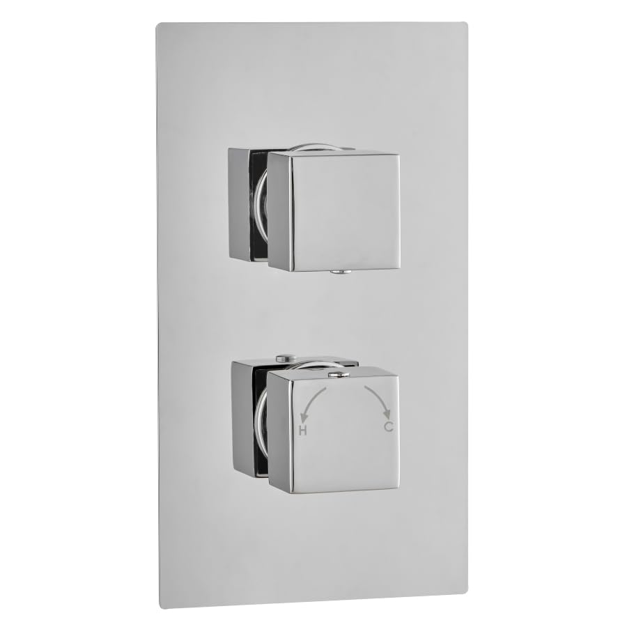 Premium Concealed Twin Thermostatic Shower Mixer Valve in Chrome | 1 Way | 2 Square Handles with Anti Scald Feature