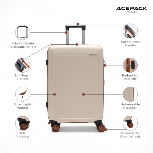 Image of ACEPACK - MEGATRON Set Of 3 Pieces (Small + Medium + Large) Trolley Bag, Lightweight Luggage Suitcase With Spinner 8 Wheel, Unbreakable Polypropylene Hard Shell, In-Built Number Lock, 3 Years Warranty