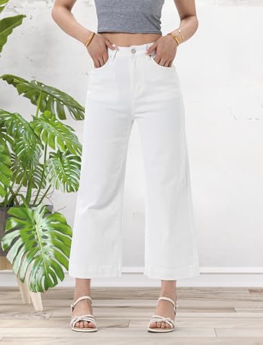 Women‘ High Waisted Jeans,Strechy Wide Leg Summer Denim Pants with Five Pockets3