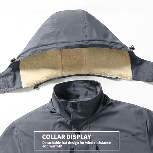 Image of PEGENO Men's Winter Thick Hooded Jacket Fleece Lining Windproof Parka With Removable Hood Coat