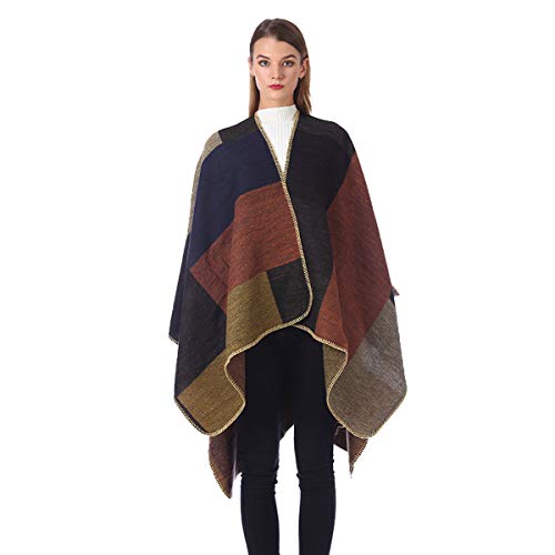 Image of LittleMax Women's Shawl Wraps, Fall Clothes Open Front Boho Cardigan Plaid Knitted Sweater