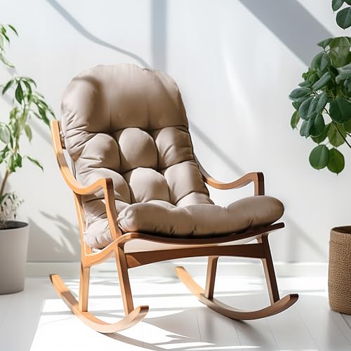 Image of Adirondack Chair Cushion, Rocking Chair Cushion 44x19.4x4 inch, High Back Patio Cushions of Upper and Lower with Ties, Sunscreen and Fade-Resistant (Beige, 2)