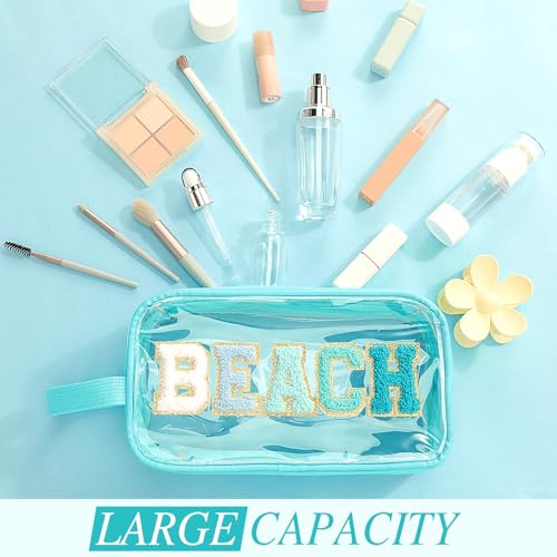 Kacctyen Clear Beach Pouch Bag Waterproof Swim Spf Makeup Sunscreen Bag Chenille Letter Cosmetics Nylon Beach Toiletry Travel Pouch for Women4