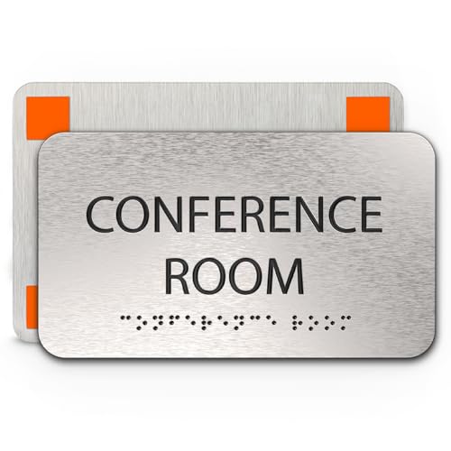ADASigns Conference Room Sign 7" W x 4" H Durable Brushed Aluminum with Grade 2 Braille - Easy Installation with Double Sided Tape - ADA Compliant conference sign for Office, Universities & Businesses