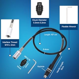 Albero Flessibile per Trapano 107 cm, Flessibile Albero con Mandrini 0.3‑3,2 mm, Flessibile per Avvitatore Elettrico Universale per Trapano Elettrico, Incisione e Lucidatura