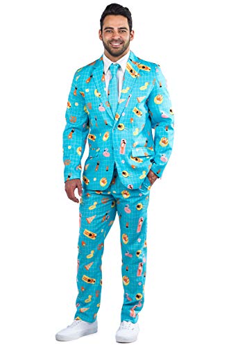 Tipsy Elves Men's Pool Party Suit - Blue Pool Floaty (Jacket+Tie and Pants Sold Separately)