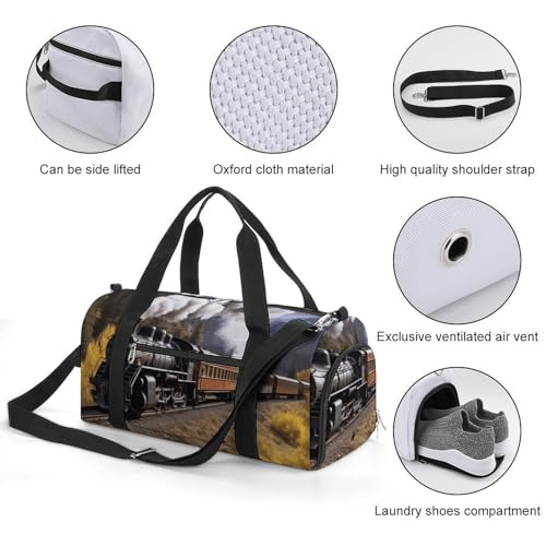 Travel Gym Duffle Bag, Steam Locomotive Train Print Duffle Bags,womens Mens Gym Bag,gym Bags,gym Bag with Shoe Compartment3
