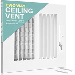 Home Intuition Ceiling Register - Air Vent Covers for Home Ceiling or Wall - 8X4 Inch (Duct Opening) 2-Way White Grille Register Cover with Adjustable Damper for HVAC Heat and Cold Air Conditioner