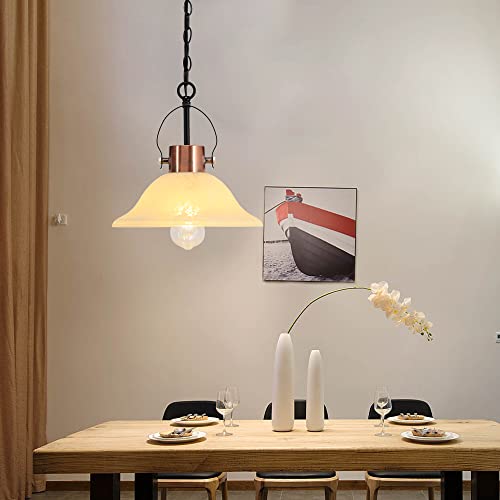 Anyonglu Traditional Plug-In Pendant Lighting Fixture Amber Alabaster Glass Bowl Shade Antique Industrial Hanging Lamp For Kitchen Dining Room #TOP2