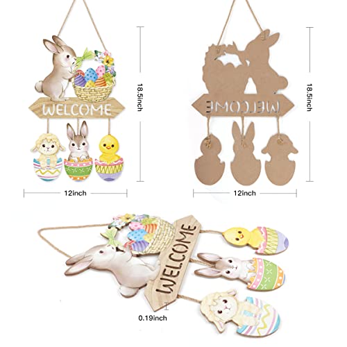 Iarttop Happy Easter Wooden Hanging Sign Front Door (8”X12”), Lovely Easter Eggs Wooden Hanger Plaque, Easter Wall Art Hanging For Front Door Easter Party Decor #TOP6