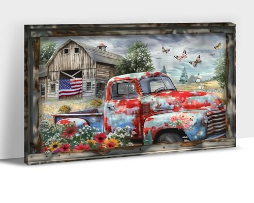 Vintage Farmhouse 3D Truck Fake Window Frame Wall Art, Rustic