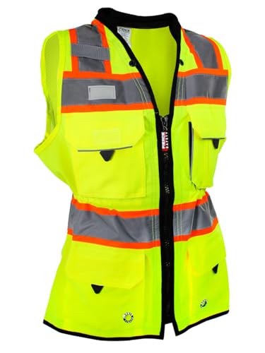 Fierce Safety Woman's Surveyors Class 2 Green Safety Vest with Tablet Pockets and Neck Padding (XL)