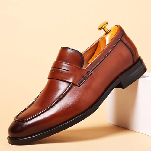 YZABEL Leather Male Dress Shoes Fashion Slip-On Pointed Toe Lug Sole Anti-Slip Mid Chunky Heels Business Meeting Office Work Shoes2