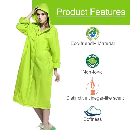 Image of Motopack EVA Waterproof Raincoat for Men & Women with Hood | Unisex Reusable Transparent Universal Rain Wear Lightweight Full Sleeve Poncho with Button Closure for Travel Camping & Hiking (Neon Green)
