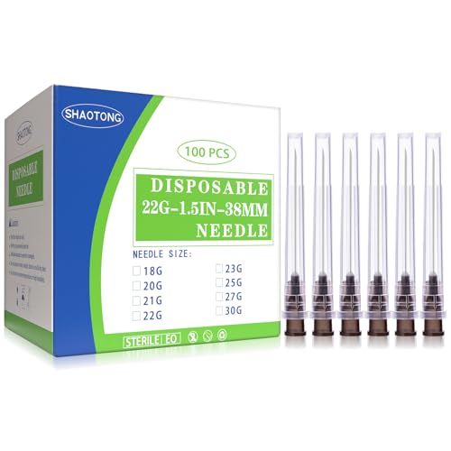 SHAOTONG 22 Gauge 1.5 Inch Luer Lock Accessories Disposable Lab Supplies, Pack of 100