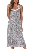 AVIIER Cotton Nightgowns for Women Sleeveless House Dress Ladies Long Nightdress with Pockets (Cashew flowers, Medium)…